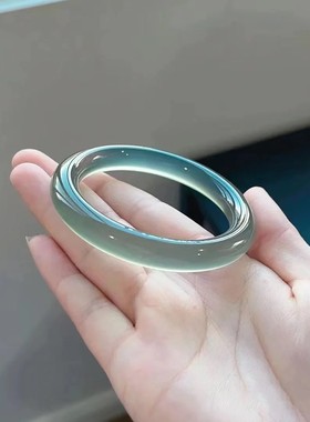 玉髓库里蓝手镯蓝色胖圆条镯子女士圆条玛瑙玉石手环直播货源