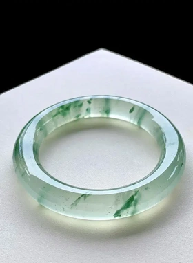 【带证】天然A货圆条独龙玉手镯飘蓝绿花玉镯子女款证书高冰