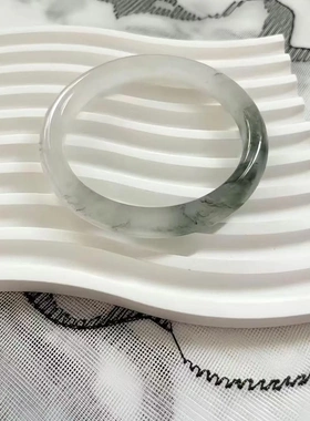 【无酸洗无注胶】天然新疆天山翠手镯玉镯女款雪翠飘花金丝玉扁镯