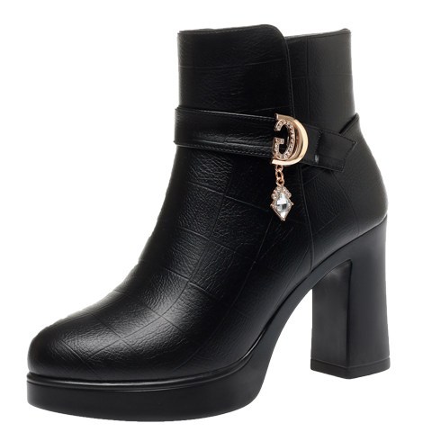 高跟靴子女新款粗跟真皮短靴妈妈棉鞋女冬季加绒厚底中年女士棉靴,淘宝优惠券,粉丝福利购,淘宝优惠卷