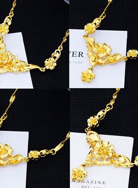 沙金镀金玫瑰花吊连体项链坠仿真黄金锁骨链时尚百搭久不褪色