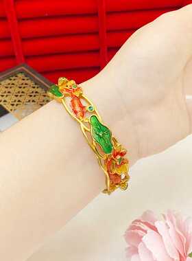 荷叶锦鲤开口手镯沙金小众设计