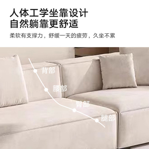 意式极简约轻奢高档云感绒现代客厅小户型直排豆腐块侧贵妃位沙发 - 图3