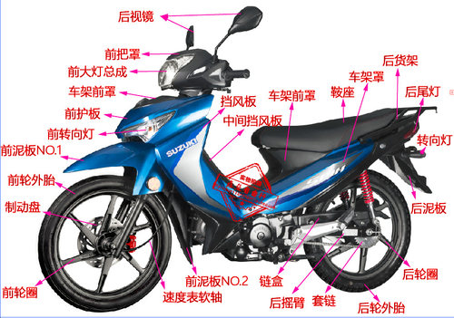 适用轻骑铃木胜歌QS110-2A/3中间挡风板中护板外壳前车架罩铭盖牌 - 图3
