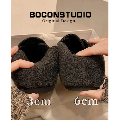 内增高6cm~加绒勃肯鞋女足弓支撑秋冬季加厚灰色毛毛鞋棉鞋雪地靴 - 图3