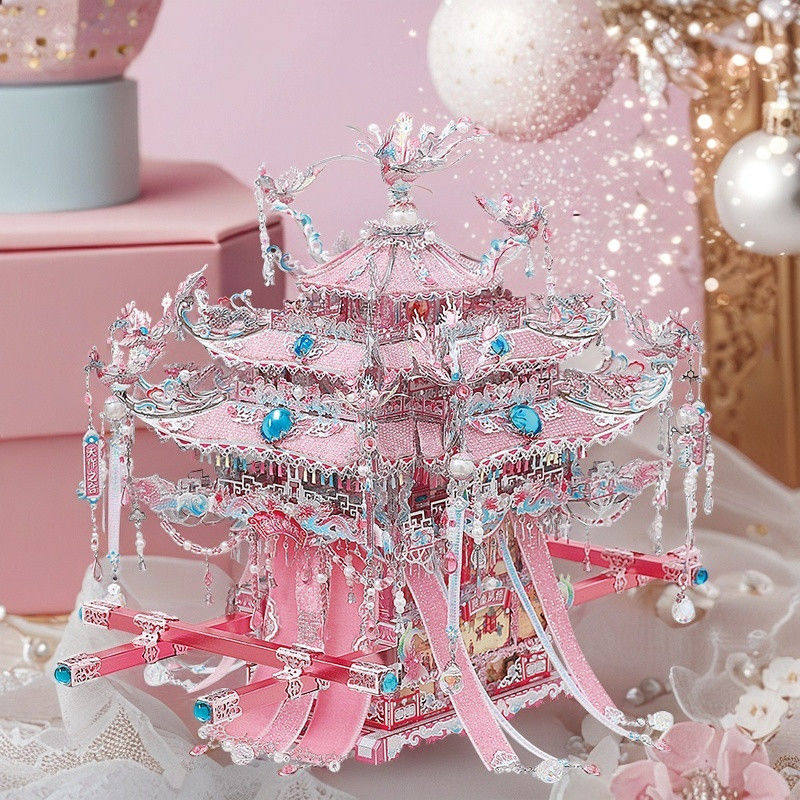 钢达粉黛万工花轿3D金属拼图拼装模型结婚礼物摆件二十二粉色凤冠,淘宝优惠券,粉丝福利购,淘宝优惠卷