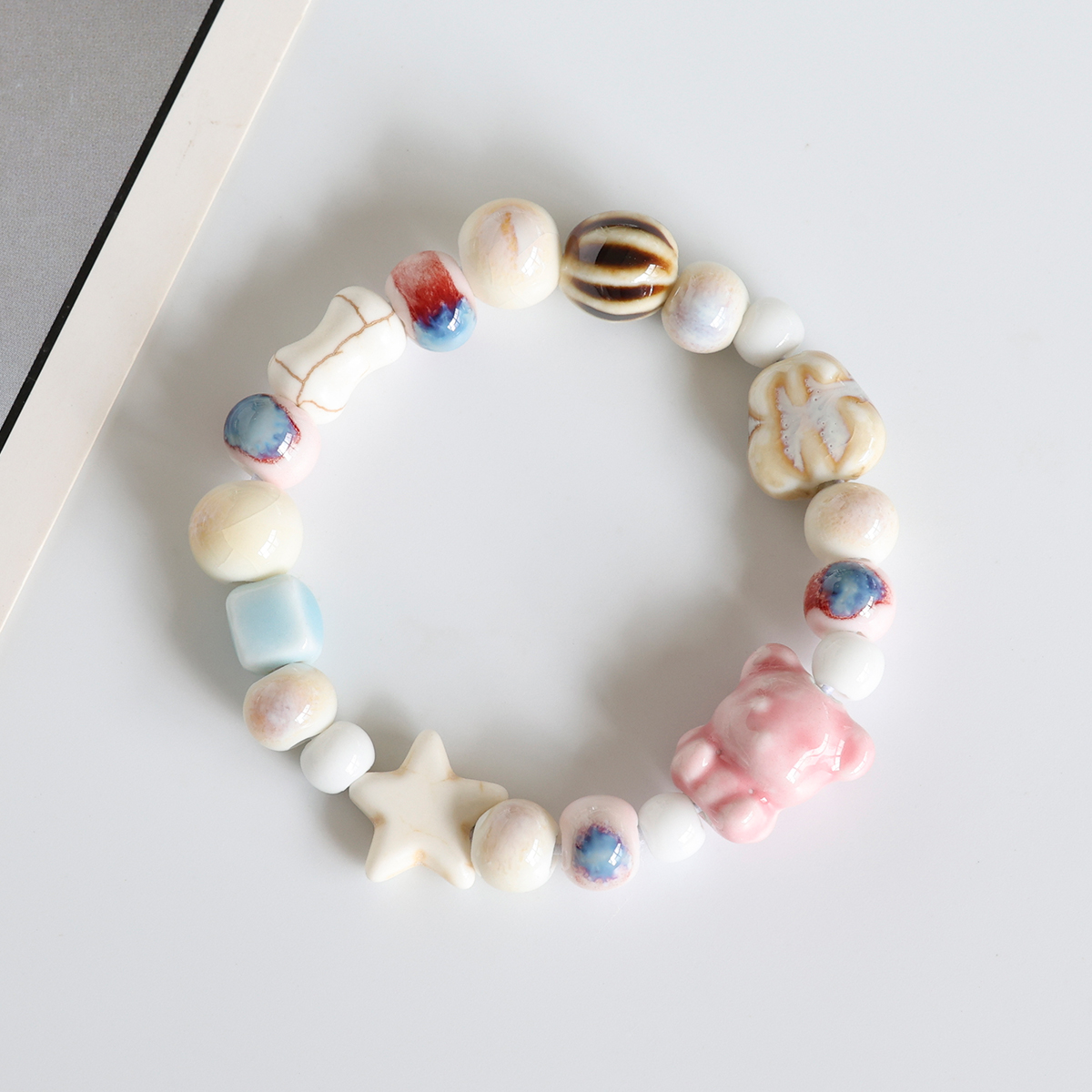 可爱KT猫小熊手串景德镇陶瓷手链瓷珠编织手绳学生情侣多巴胺手饰 - 图2