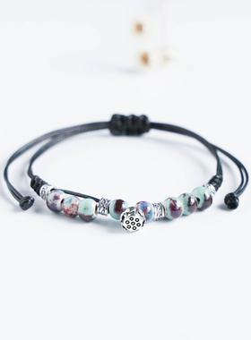 景德镇瓷珠编织手绳陶瓷手链新中式学生手串夜市地摊文艺古风手饰