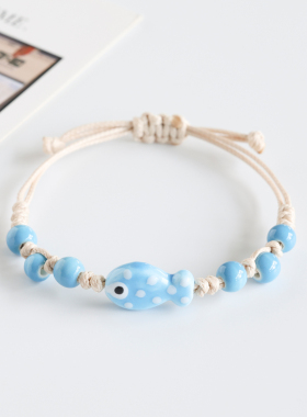 新中式景德镇瓷珠编织情侣手绳陶瓷手链女学生多巴胺手饰简约百搭