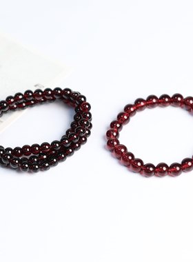 玻璃水晶串珠手链女生多层绕三圈酒红色仿石榴石手串男流行小饰品