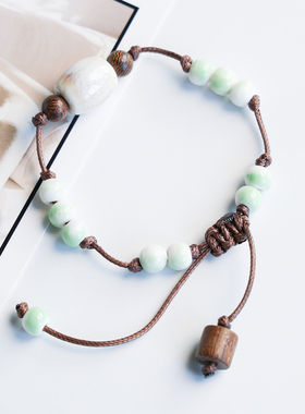 景德镇手链陶瓷手串情侣手饰瓷珠编织手绳文艺民族风小礼物饰品女