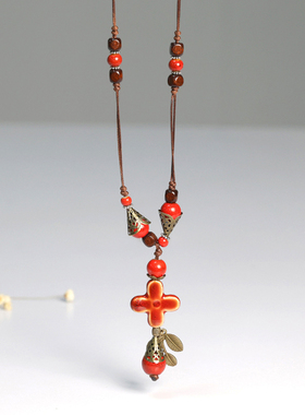 景德镇民族风陶瓷串珠项链瓷珠毛衣链女长款古风配饰吊坠气质百搭