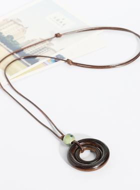 古风原创设计个性木圈平安扣项链女长款卫衣毛衣链复古简约百搭款