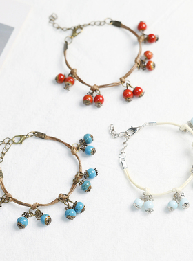 古风陶瓷手链女生复古国潮景德镇手串编织手绳民族风手饰手钏百搭