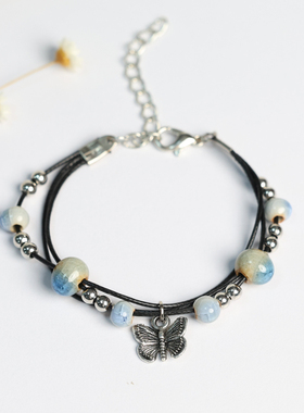 民族风复古编织手绳景德镇陶瓷手链瓷珠手串国风配饰夜市小饰品