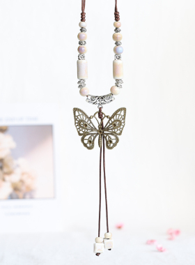 景德镇饰品毛衣链民族风陶瓷项链蝴蝶吊坠新中式锁骨链文艺配饰女