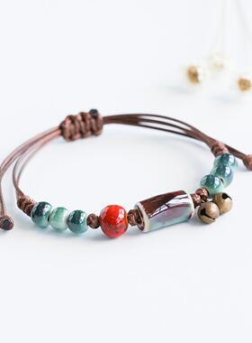 民族风陶瓷手串景德镇瓷珠编织手绳情侣学生手链古风民族风手饰女