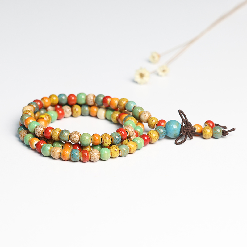 民族风禅意念珠佛珠陶瓷手链男景德镇瓷珠串珠手串女情侣学生首饰 - 图2