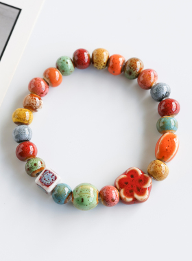 景德镇花釉彩陶文艺手串新中式陶瓷手链国风复古民族风情侣手饰女