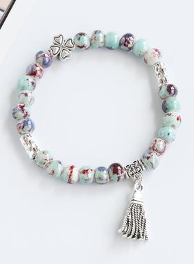 新中式国风陶瓷手链景德镇瓷珠串珠编织手串学生手饰地摊货源饰品