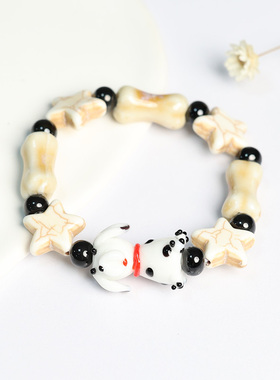 景德镇陶瓷串珠瓷珠手链小狗骨头手串网红情侣配饰闺蜜学生手饰女