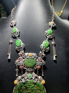 台湾工吊坠镶嵌黄加绿一套