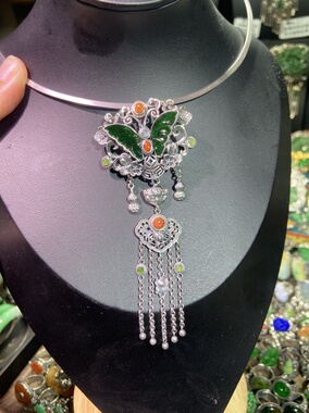 蝴蝶吊坠项链压襟吊坠两用款