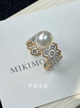 芭家珠宝 布契拉缇风格 复古老钱蕾丝镂空日本akoya海水珍珠戒指