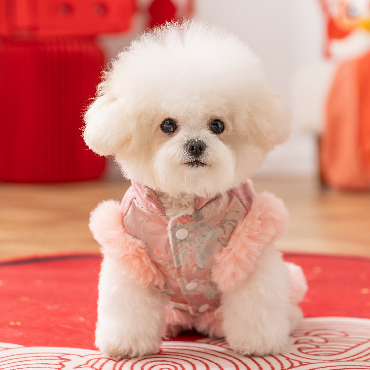 宠物新年衣服粉色花开富贵新年唐装马甲小型犬比熊泰迪狗衣服,淘宝优惠券,粉丝福利购,淘宝优惠卷