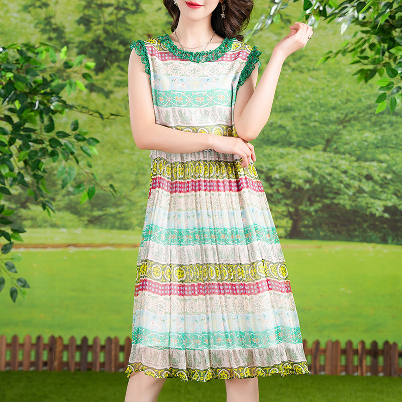 气质宽松桑蚕丝真丝连衣裙2025新款女夏无袖遮肚显瘦印花裙子7192,淘宝优惠券,粉丝福利购,淘宝优惠卷