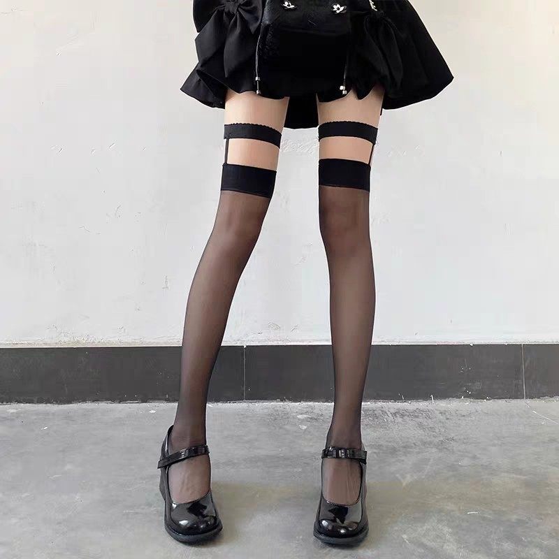春夏新款纯欲黑丝御姐风格腿环吊带丝袜性感薄款透肤百搭过膝丝袜,淘宝优惠券,粉丝福利购,淘宝优惠卷