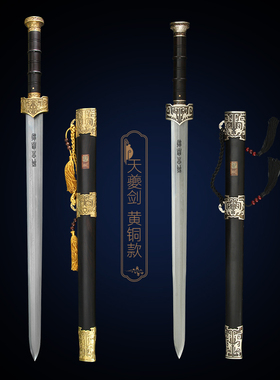 龙泉宝剑花纹钢镀银天夔汉剑
