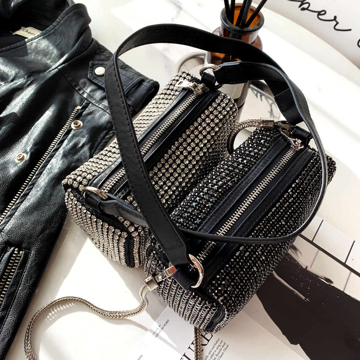 大王手机女斜挎链条迷你同款水钻包 banff女士包袋