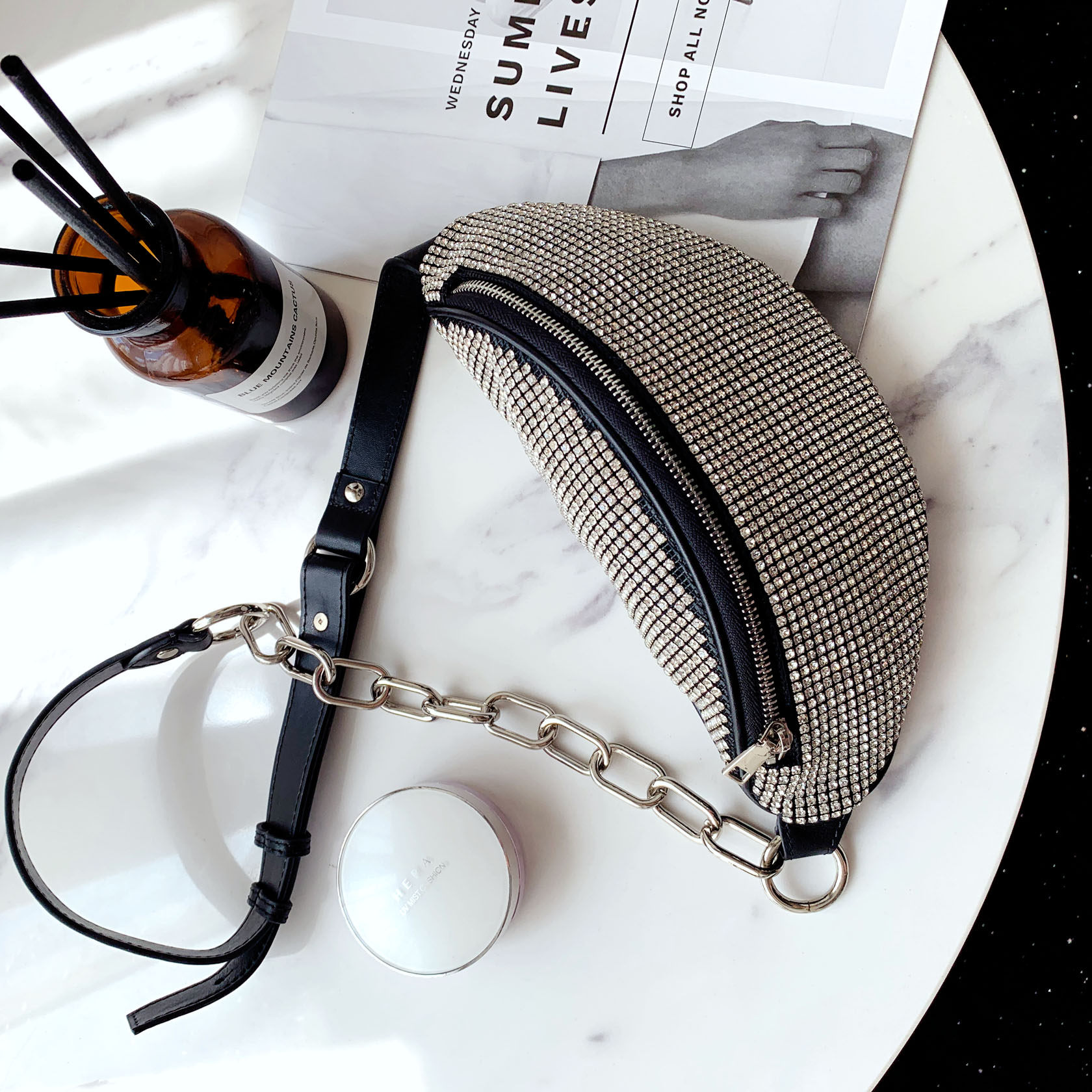 aw大王水钻包女潮ins链条小包腰包 banff女士包袋