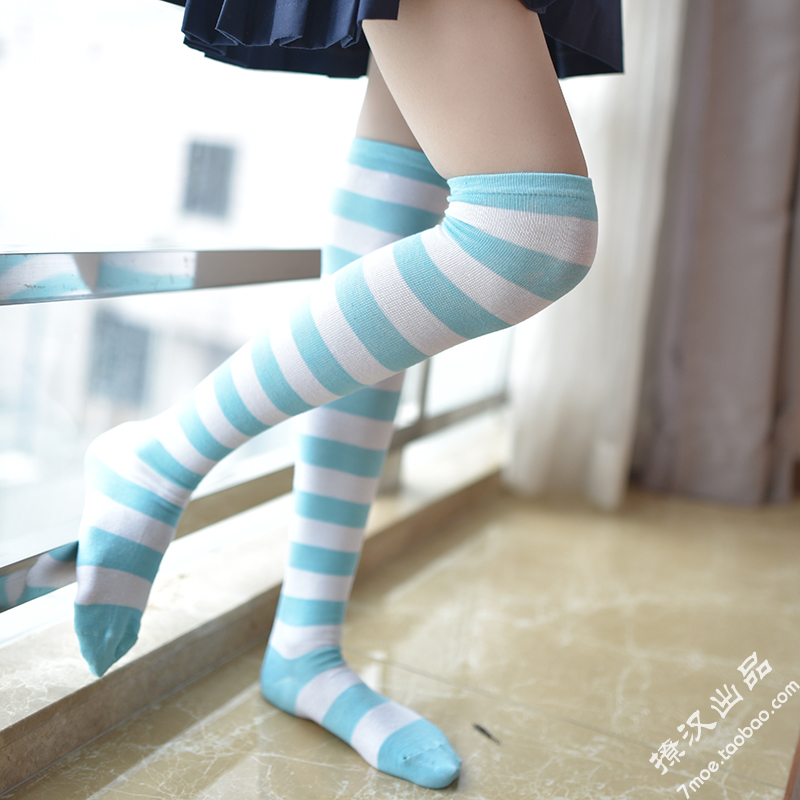 条纹过膝袜  袜舰娘岛风cosplay中高筒袜 性感可爱大腿袜棉袜 - 图3