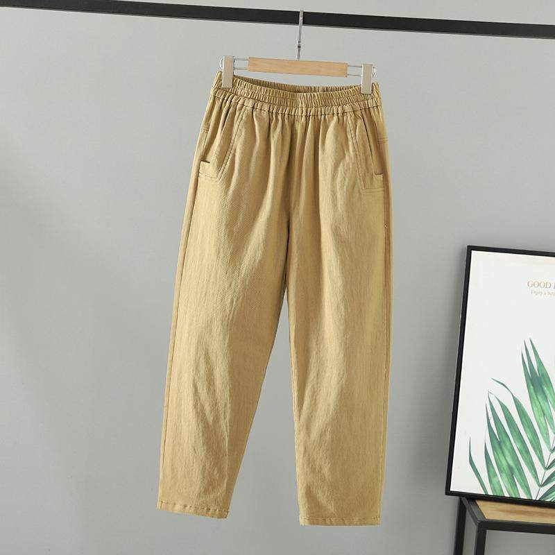 2025女装胖mm春装大码松紧腰藏肉韩系别致九分裤女时髦斜纹棉裤子,淘宝优惠券,粉丝福利购,淘宝优惠卷