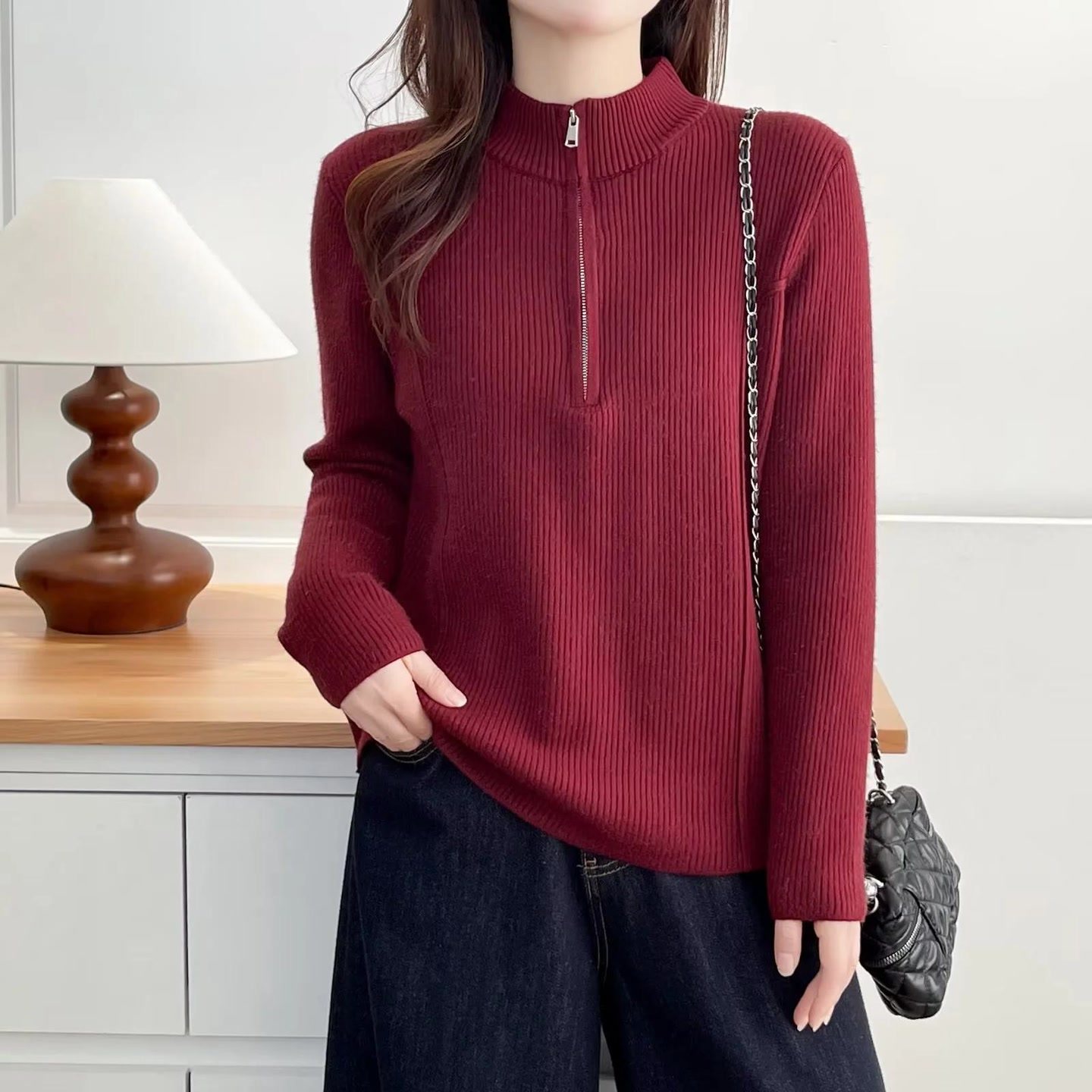 大码女装胖妹妹冬装2025针织衫纯色遮肉加绒拉链半高领中年上衣女,淘宝优惠券,粉丝福利购,淘宝优惠卷