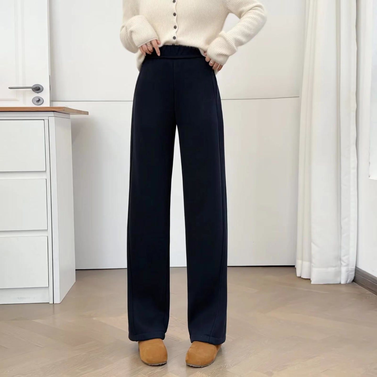 2025新款冬装胖妹妹大码女装加绒直筒阔腿裤女裤子毛呢中年长裤,淘宝优惠券,粉丝福利购,淘宝优惠卷