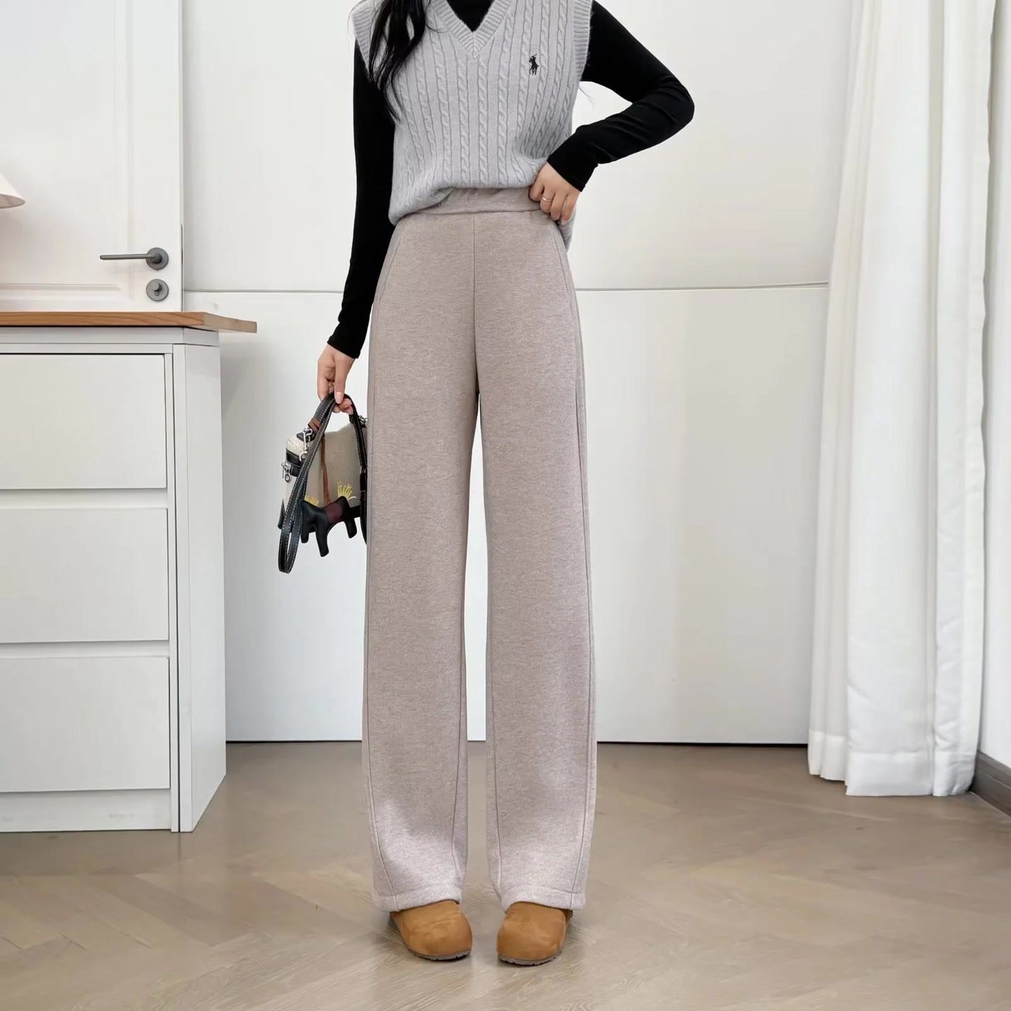 2025新款冬装胖妹妹大码女装加绒直筒阔腿裤女裤子毛呢中年长裤,淘宝优惠券,粉丝福利购,淘宝优惠卷