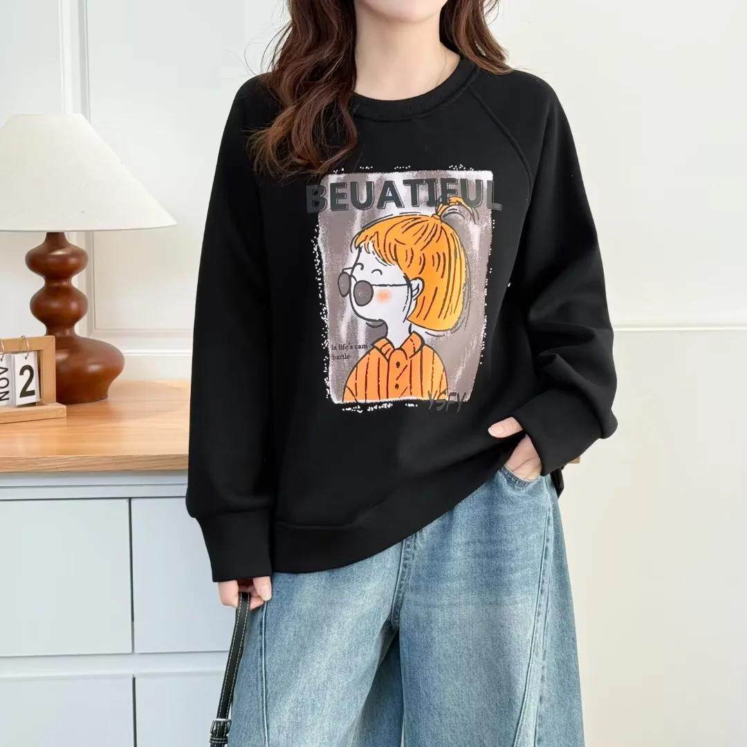 2025胖妹妹冬装女装卡通女孩印花大码中年加绒加厚女上衣圆领卫衣,淘宝优惠券,粉丝福利购,淘宝优惠卷