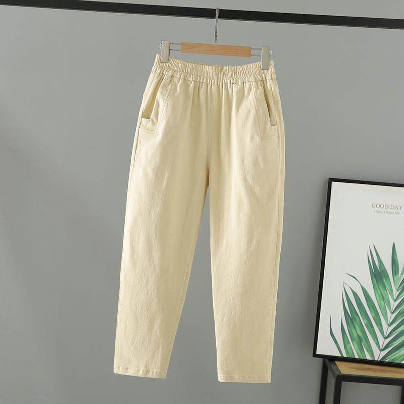 2025女装胖mm春装大码松紧腰藏肉韩系别致九分裤女时髦斜纹棉裤子,淘宝优惠券,粉丝福利购,淘宝优惠卷