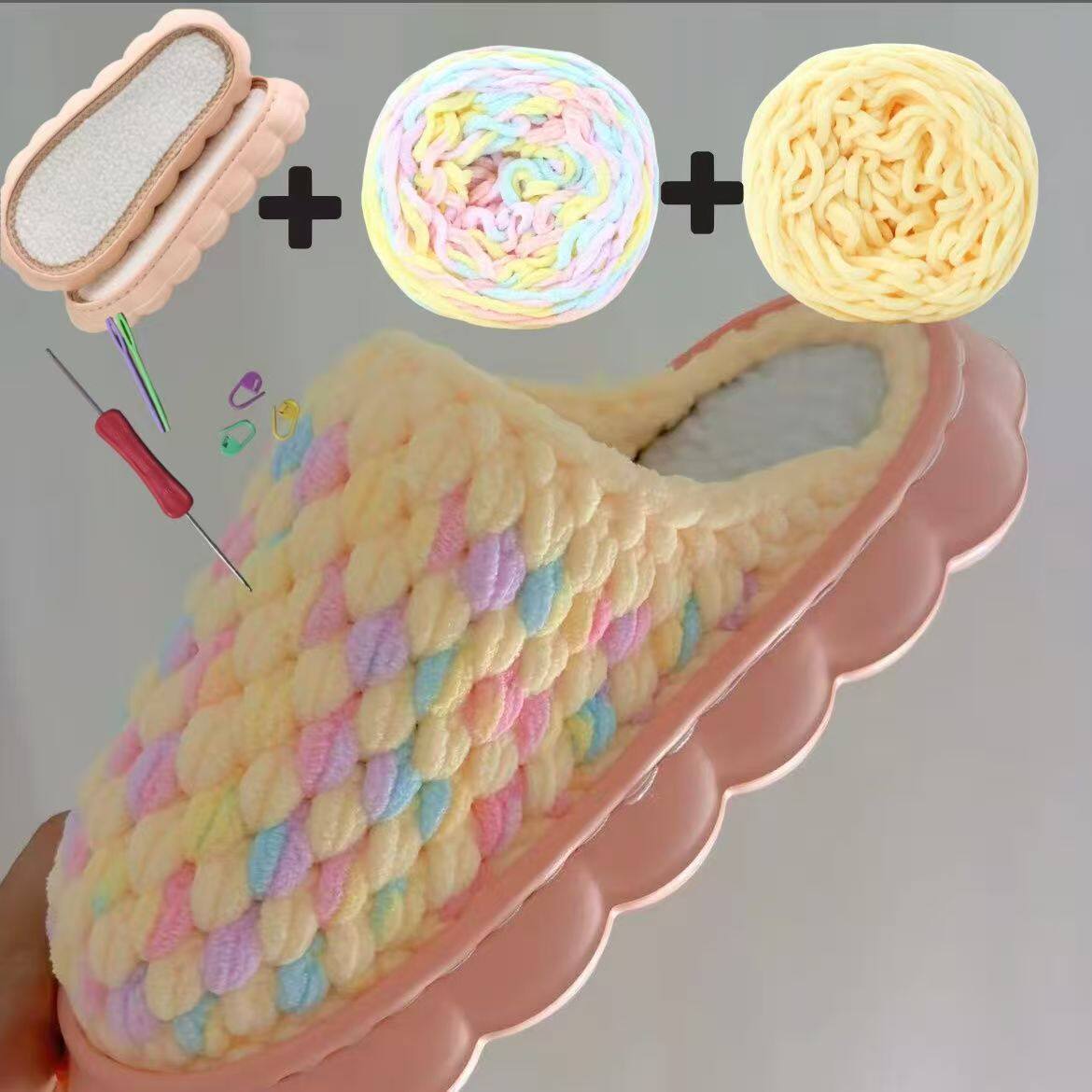双线云朵底+冰条线手工勾编织家居加厚防滑耐磨拖鞋材料包送闺蜜,淘宝优惠券,粉丝福利购,淘宝优惠卷