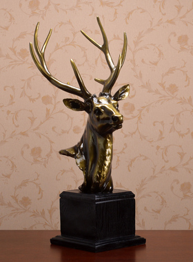 欧式客厅玄关树脂鹿头招财摆件