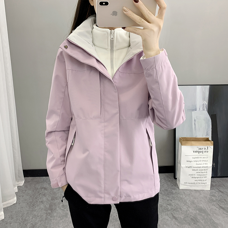 冲锋衣外套女款2024新款女孩秋冬加绒加厚三合一可拆卸潮防风防水 - 图0