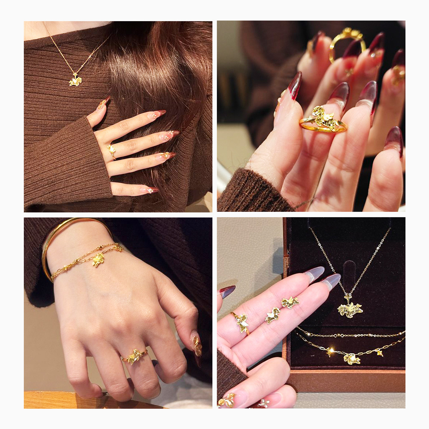 Zhou Taisheng's sparkling gold ring, pure gold little Pegasus bracelet, Year of the Horse, zodiac sign, animal year, birthday gift for his girlfriend