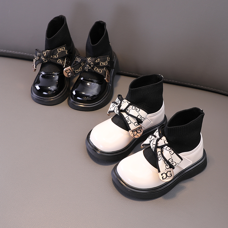 女童公主皮鞋秋冬宝宝单靴软底儿童袜子靴1一3-5岁二棉加绒短靴子