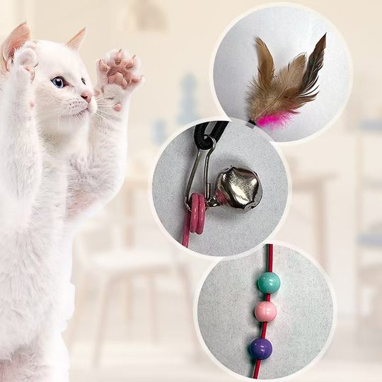 Extra long rod wire teasing cat stick with bell feather cat pet toy cat interactive play to consume physical strength