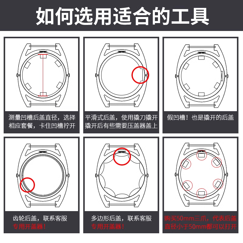 手表开盖器电池更换开表器万能维修后盖拆卸三爪调表修表工具套装-图2