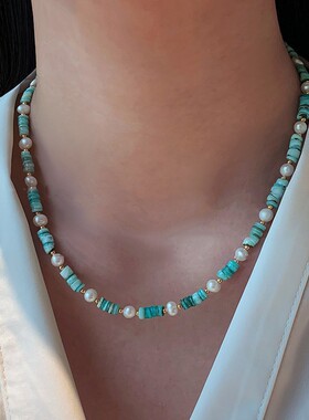 巴洛克异形淡水珍珠绿贝壳锁骨链