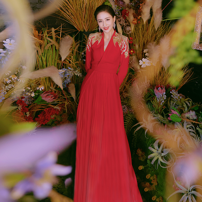 敬酒服新娘2025新款结婚红色春夏长款大气订婚回门高端宴会晚礼服 - 图1